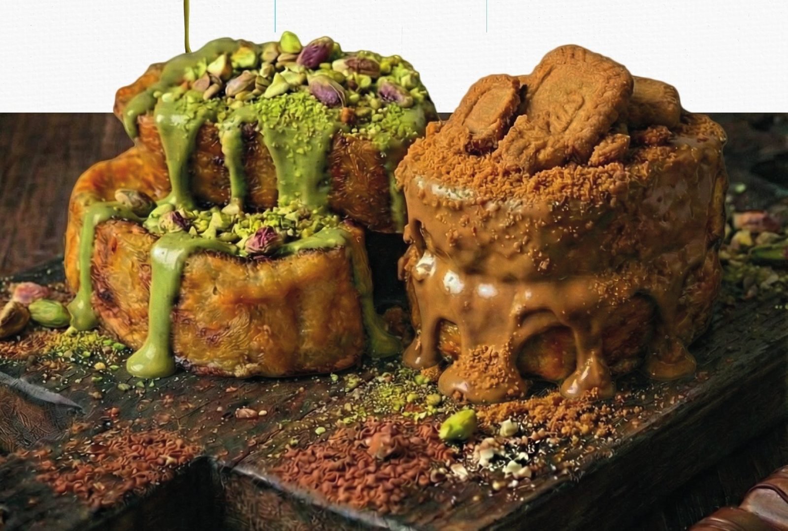 Torrijas clásicas con toppings de pistacho y galleta Lotus